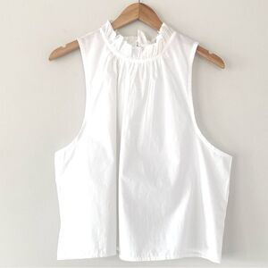 Maeve | Anthropologie Sleeveless Ruffle neck White Cotton Top XL Preppy Chic